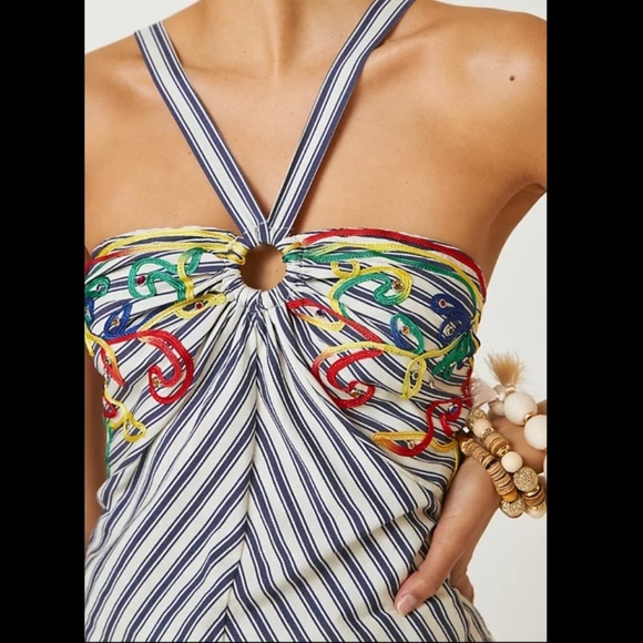 Anthropologie NWT Avril Embroidered Striped Knit Halter Size XL. - Picture 3 of 7